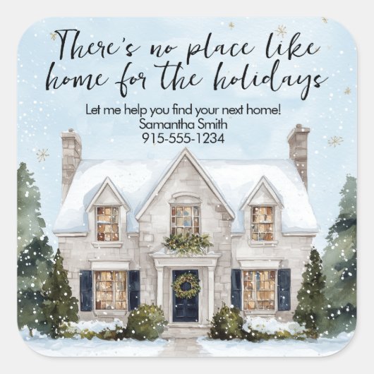Watercolor House Real Estate Pop-By Christmas Vierkante Sticker (Voorkant)