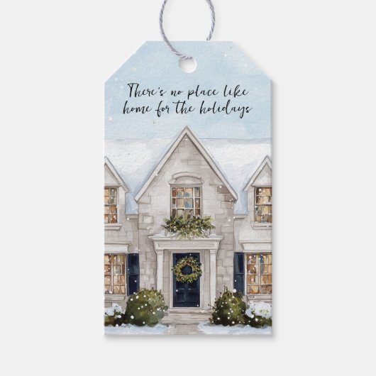 Watercolor House Vastgoed Kerst Pop-By Cadeaulabel (Voorkant)