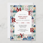 Watercolor Houses Red Merry Christmas Party Kaart (Voorkant)
