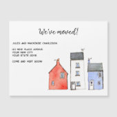 Watercolor Huis Adreswijziging Magnetische Kaart (Voorkant)