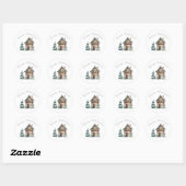Watercolor Huis Kerst Ronde Sticker (Vel)