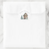 Watercolor Huis Kerst Ronde Sticker (Tas)