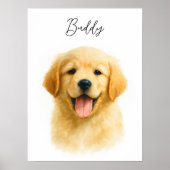 Watercolor huisdierhond Portret Scriptnaam Poster (Voorkant)