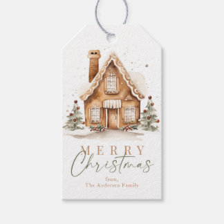 Watercolor Huisje van Gemberkoek Kerstmis Cadeau Cadeaulabel