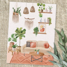 Watercolor Huisplanten in Boheemse Stijl Huis