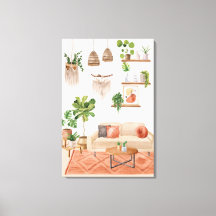 Watercolor Huisplanten in Boheemse Stijl Huis
