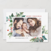 Watercolor Hulst Botanische Prettig Kerstmis Foto Feestdagenkaart (Voorkant)