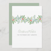 Watercolor Hulst en Bessen Verzorgers Kerstkaart (Voorkant / Achterkant)