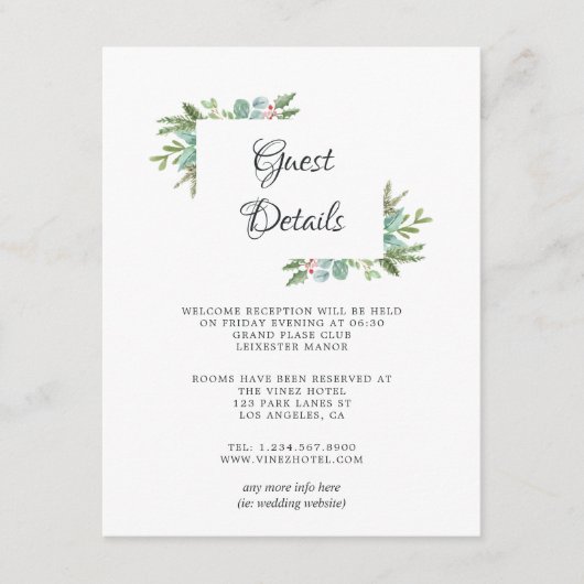 Watercolor Hulst Kerst Trouw Gast Details Informatiekaartje (Voorkant)