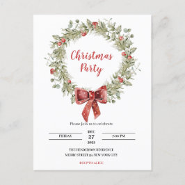 Watercolor Hulst Krans Kerstfeest Uitnodiging