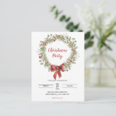 Watercolor Hulst Krans Kerstfeest Uitnodiging (Staand voorkant)