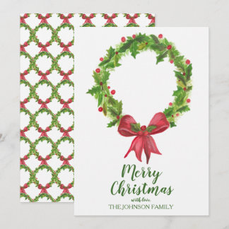 Watercolor Hulst Krans Persoonlijke Kerstmis Feestdagenkaart