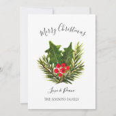 Watercolor Hulst Merry en vrolijk Kerstboom  Feestdagenkaart (Voorkant)