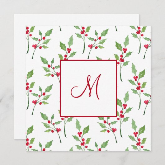 Watercolor Hulst Takjes Patroon Notitiekaartje (Voorkant / Achterkant)