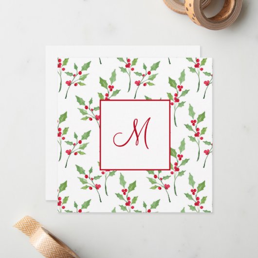 Watercolor Hulst Takjes Patroon Notitiekaartje (Voorkant / Achterkant in situ)