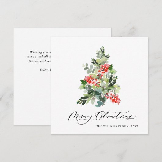 Watercolor Hulstbes Kerstboom Groet Feestdagenkaart (Voorkant / Achterkant)
