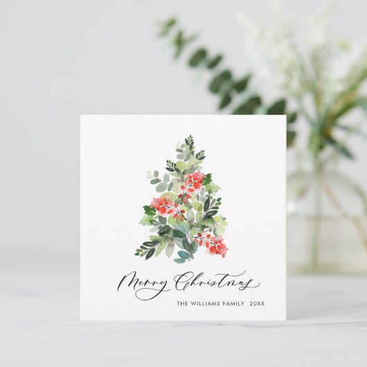Watercolor Hulstbes Kerstboom Groet Feestdagenkaart (Staand voorkant)