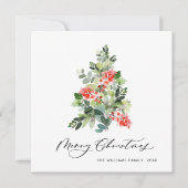 Watercolor Hulstbes Kerstboom Groet Feestdagenkaart (Voorkant)