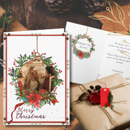Watercolor Hulstbes Kerstkrans Fotokaart Feestdagen Kaart