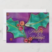 Watercolor Hulstbessen Paars Groen Rood Kerst Feestdagenkaart (Voorkant)