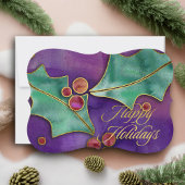 Watercolor Hulstbessen Paars Groen Rood Kerst Feestdagenkaart