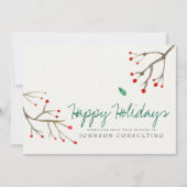 Watercolor Hulstblad | Vrolijke Feestdagen Feestdagenkaart (Voorkant)