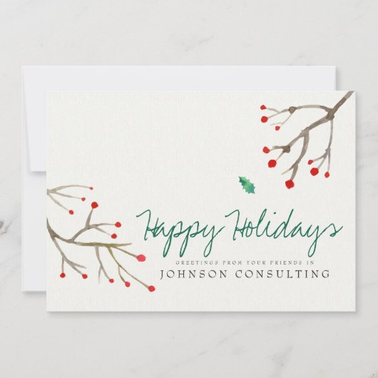 Watercolor Hulstblad | Vrolijke Feestdagen Feestdagenkaart (Voorkant)