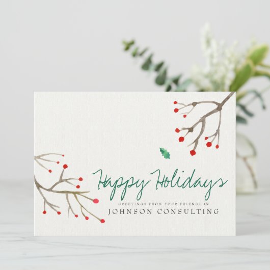 Watercolor Hulstblad | Vrolijke Feestdagen Feestdagenkaart (Staand voorkant)