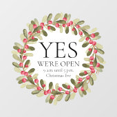 Watercolor Hulstkrans Kerstvakantie-uren  Raamsticker (Vel)