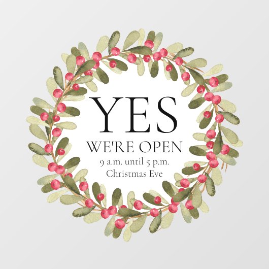 Watercolor Hulstkrans Kerstvakantie-uren  Raamsticker (Vel)