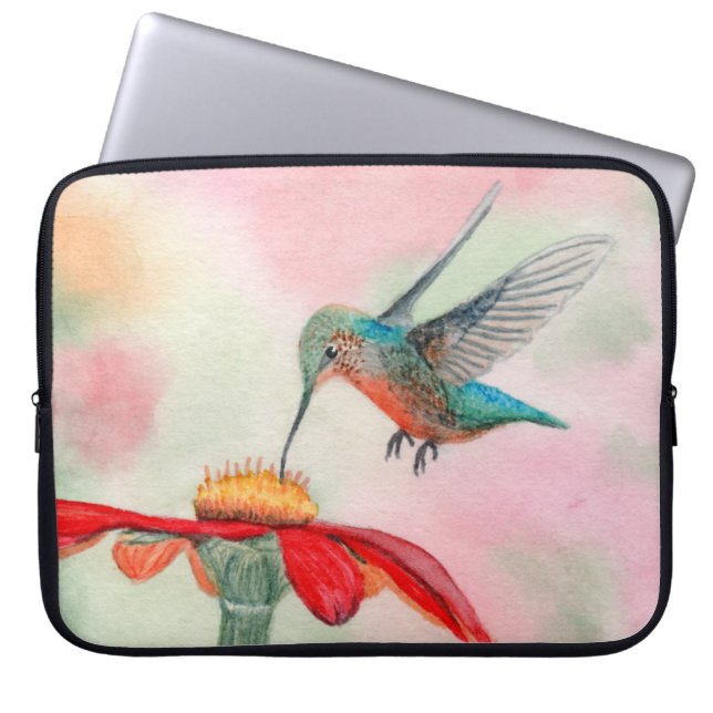 Watercolor hummingbird art laptop sleeve (Voorkant)