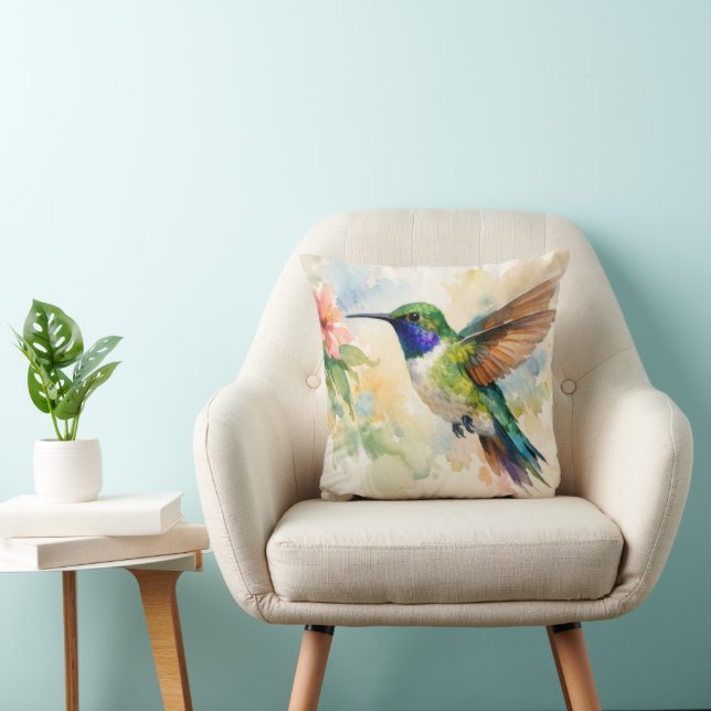 Watercolor Hummingbird Kussen (Stoel)