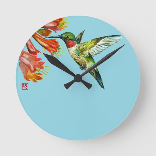 Watercolor Hummingbird Ronde Klok (Voorkant)