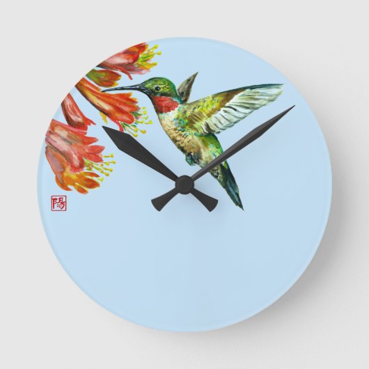 Watercolor Hummingbird Ronde Klok (Voorkant)