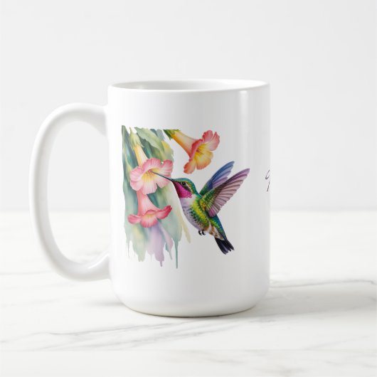 Watercolor Hummingbird with Florals Koffiemok (Links)