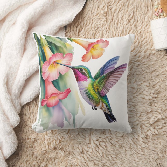 Watercolor Hummingbird with Florals Kussen (Deken)