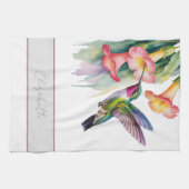 Watercolor Hummingbird with Florals Theedoek (Horizontaal)