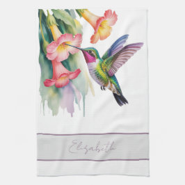 Watercolor Hummingbird with Florals Theedoek