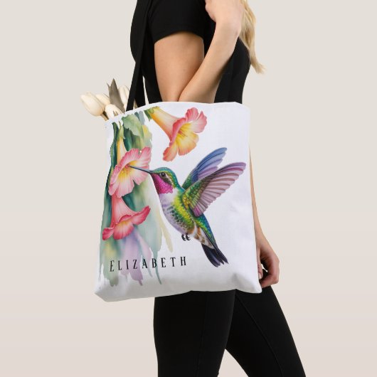 Watercolor Hummingbird with Florals Tote Bag (Dichtbij)