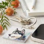 Watercolor Husky Keychain Artistic Dog Illustratio (Voorkant Rechts)