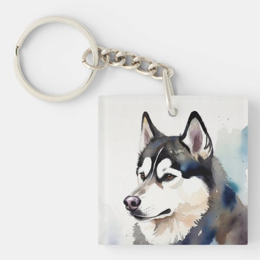 Watercolor Husky Keychain Artistic Dog Illustratio (voorkant)