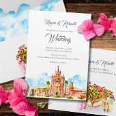 Watercolor Huwelijk San Miguel de Allende Kerk Kaart