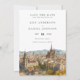Watercolor huwelijksbestemming Barcelona Save The Date