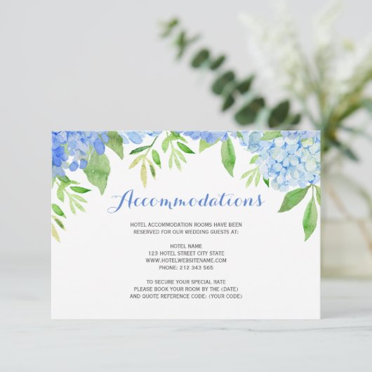 Watercolor Hydrangea Blauwe Bloemige Arrangementen Informatiekaartje (Staand voorkant)