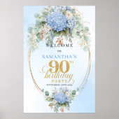 Watercolor Hydrangea Greenery 90 birthday welcome Poster (Voorkant)