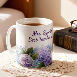 Watercolor Hydrangea Leraar Waardering Script Koffiemok