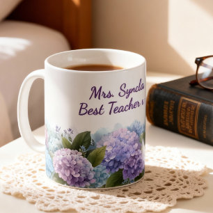 Watercolor Hydrangea Leraar Waardering Script Koffiemok