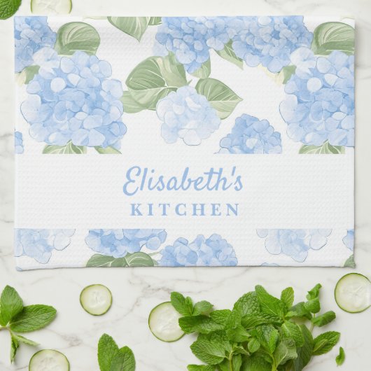 Watercolor Hydrangea Naam Theedoek (Gevouwen)