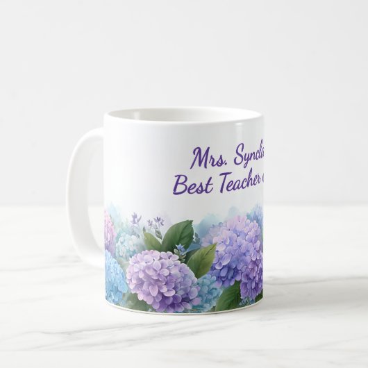 Watercolor Hydrangea Teacher Appreciation Script Koffiemok (Voorkant links)