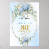 Watercolor Hydrangeas Eucalyptus 80th birthday  Poster (Voorkant)